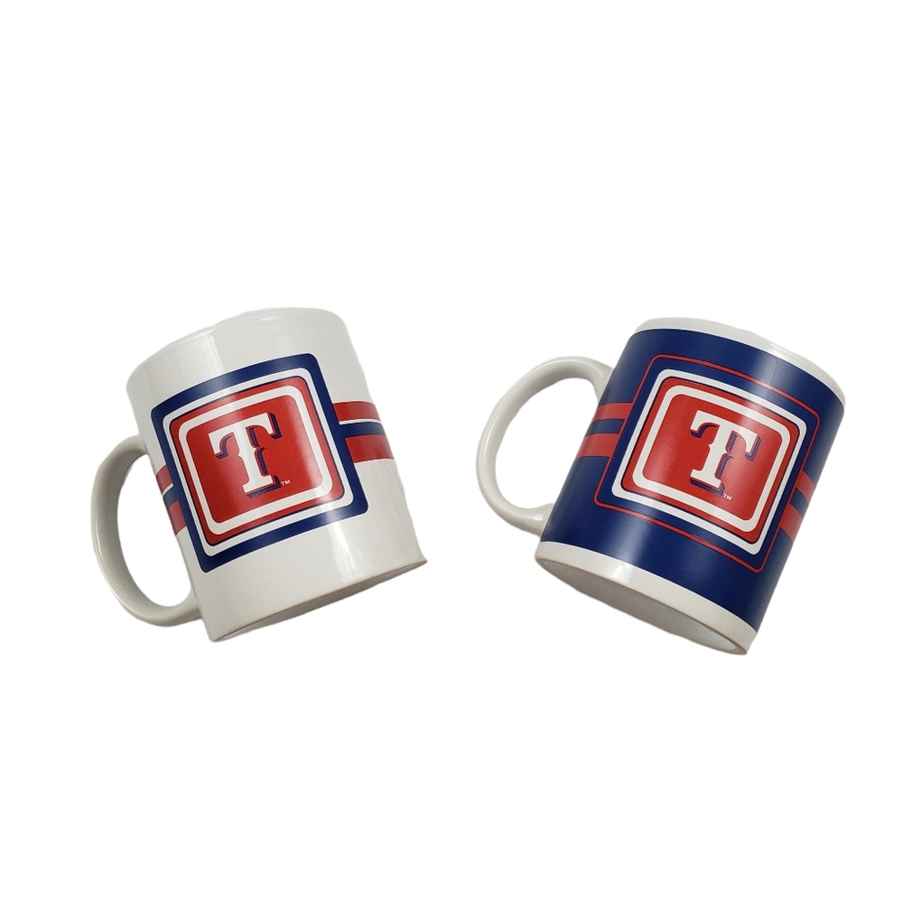 Matching Pair Texas Rangers MLB Coffee Tea Mugs Red White and Blue Baseball